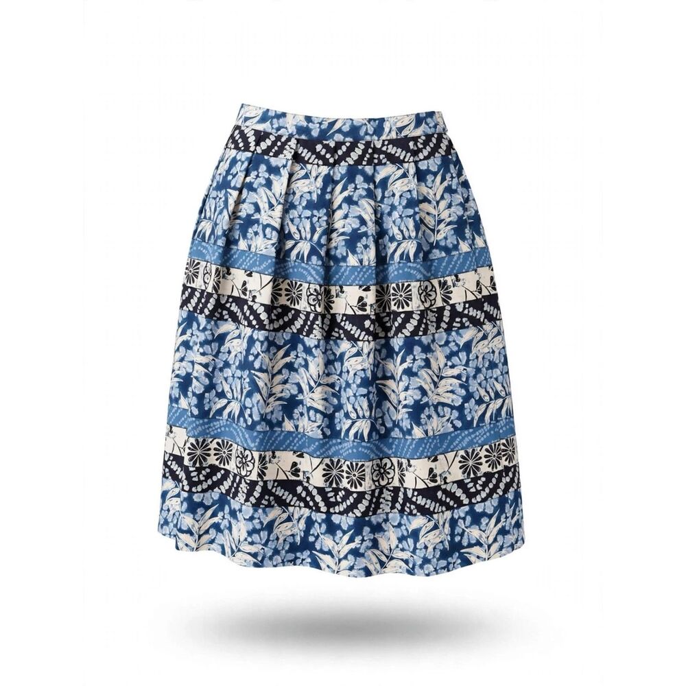 Koret Blue and Black Floral-Stripe Midi Skirt XL